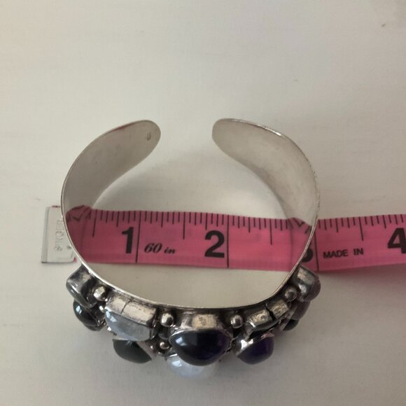 925 sterling silver cuff bracelet with 12 semi-precious stones - Picture 6 of 8